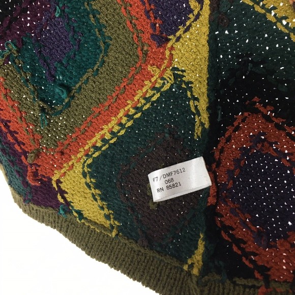 VTG Design Merchants 90s Hand Knit Button Cardigan Diamond M Yellow Green Purple - Picture 7 of 8